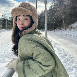 Winter hat for women Japanese solid color lamb plush LeiFeng hat autumn versatile cycling warm ear protection outdoor skiing hat