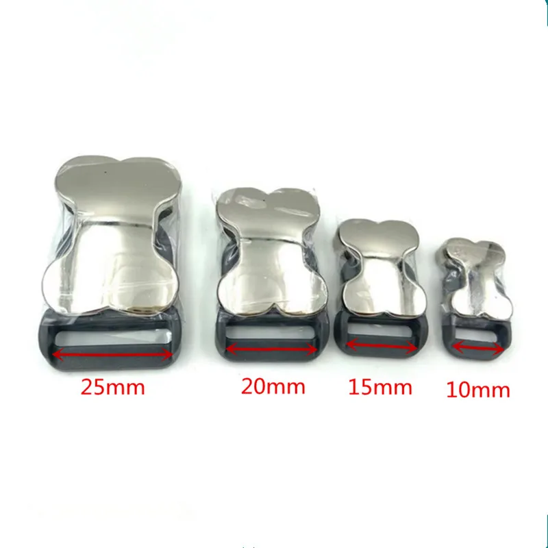 2Pcs 10/15/20/25mm Cute Bone Metal Buckles Dog Collar Side Release Buckle Insert Adjust Clasp Bags Belt Luggage Accessories