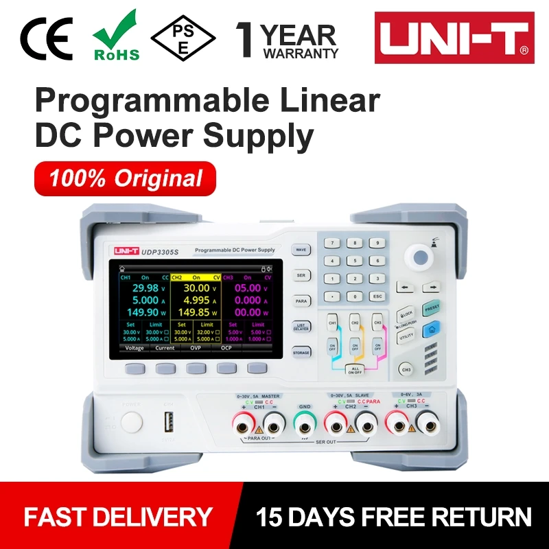 UNI-T UDP3305S Programmable Linear DC Laboratory Power Supply 30V 5A Voltage Regulator With 4 Channels