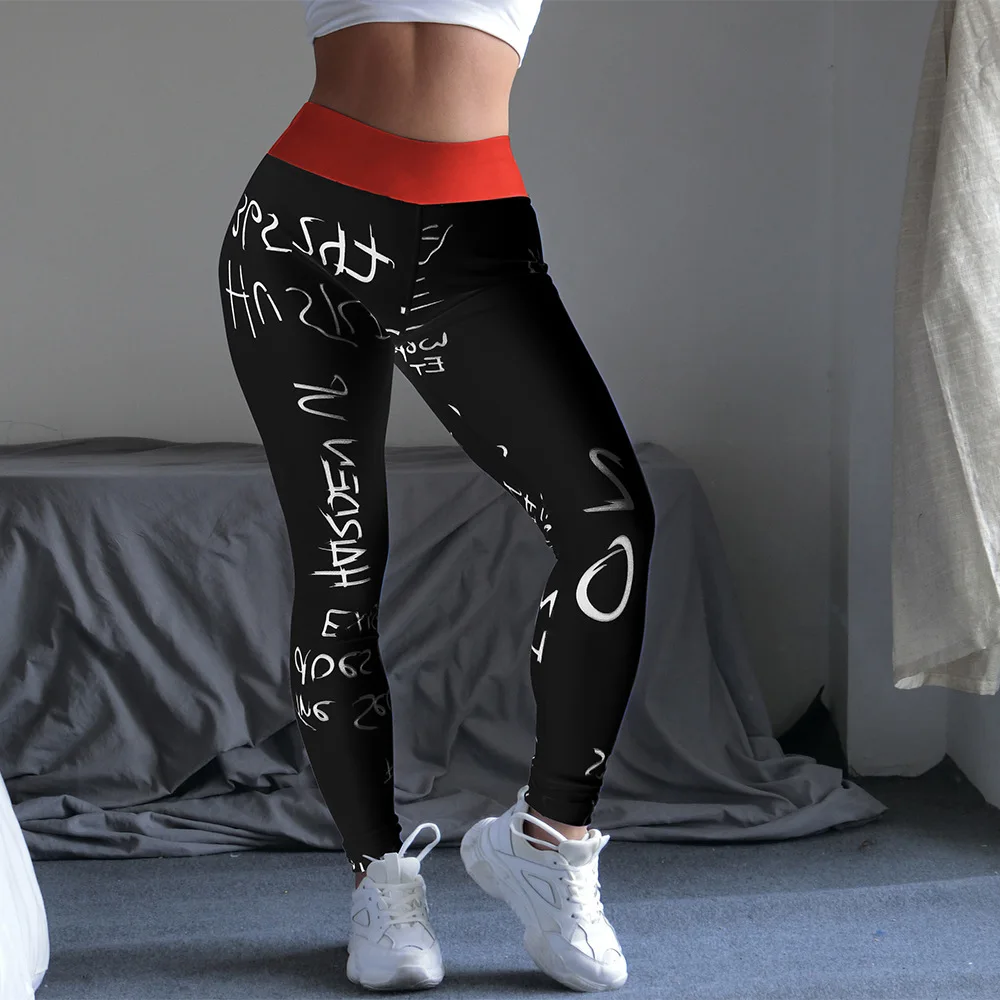 Multi-color letter print high-waisted stretch running fitness yoga pants tight leggings for women