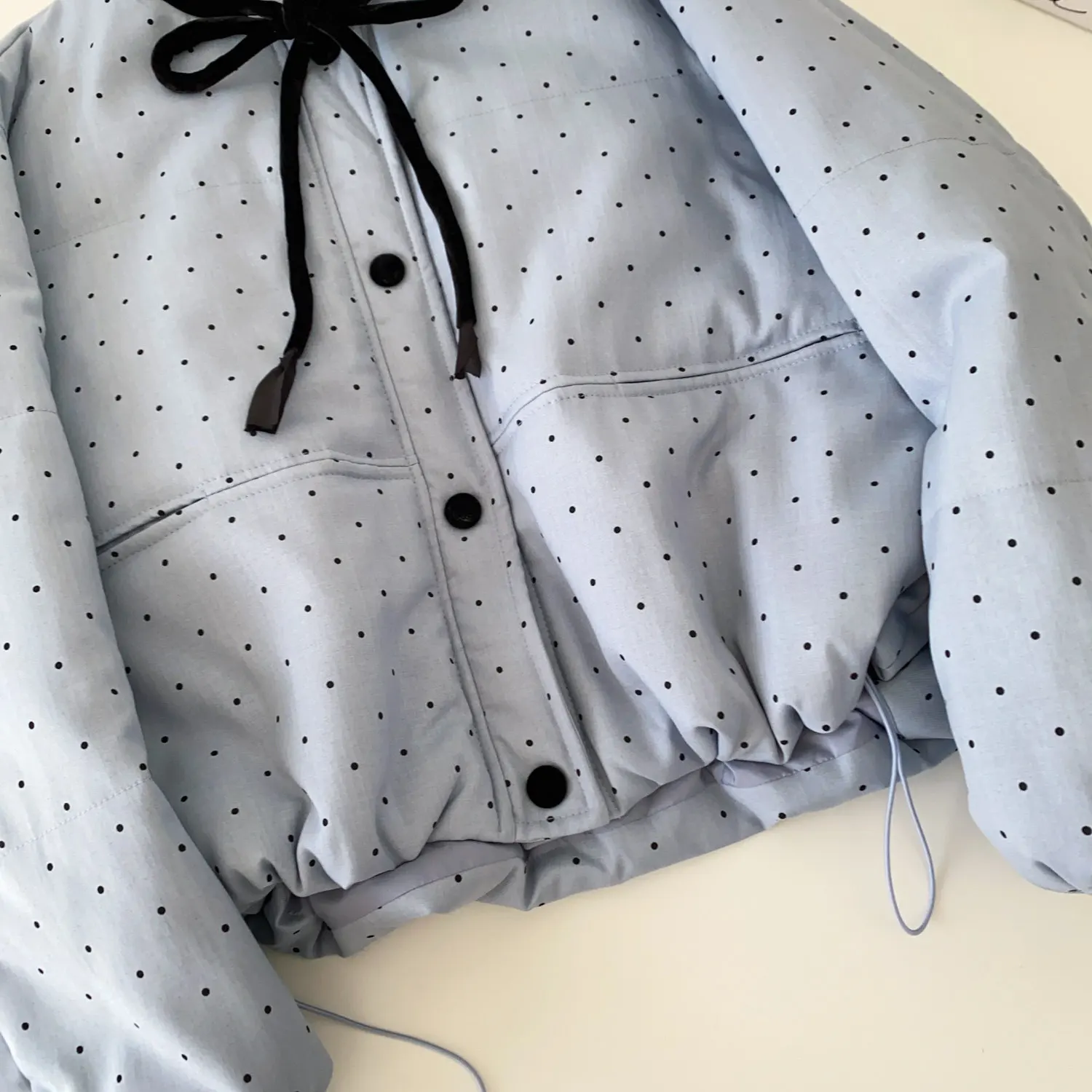 SINGREINY Polka Dot Cotton-Padded Short Jacket Korean Lace Up Drawstring Pocket 2026 Winter Ladies Preppy Style Warm Thick Coat