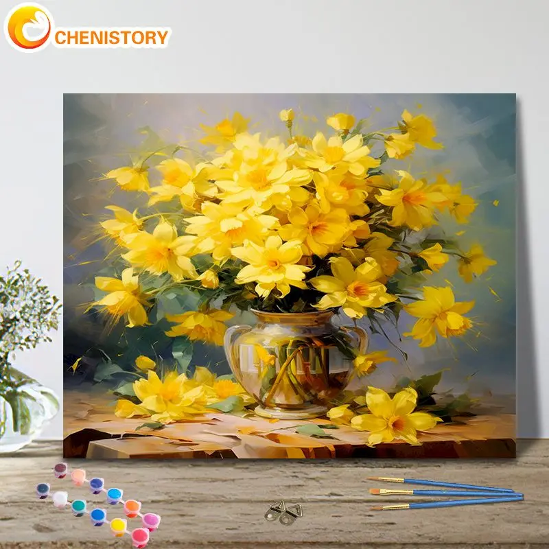 

CHENISTORY Painting By Number Yellow Flower Drawing On Canvas HandPainted Painting Art Gift DIY Pictures By Number Kits Home Dec