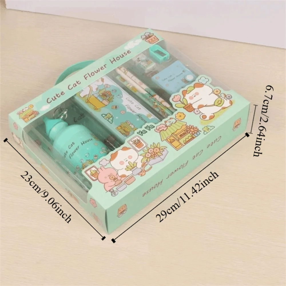 Set Alat Tulis 8 in 1 Penghapus Pensil Penggaris Buku Catatan Pengasah Pensil Hadiah untuk Siswa Botol Air Kawaii