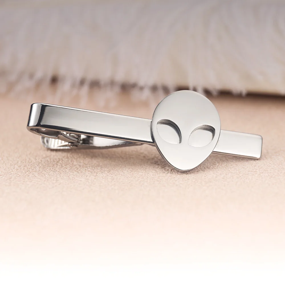 Tangula Punk Alien Face Stainless Steel Tie Clip For Men Fashion Party Wedding Accessories Exquisite Business Suit Tie Pin