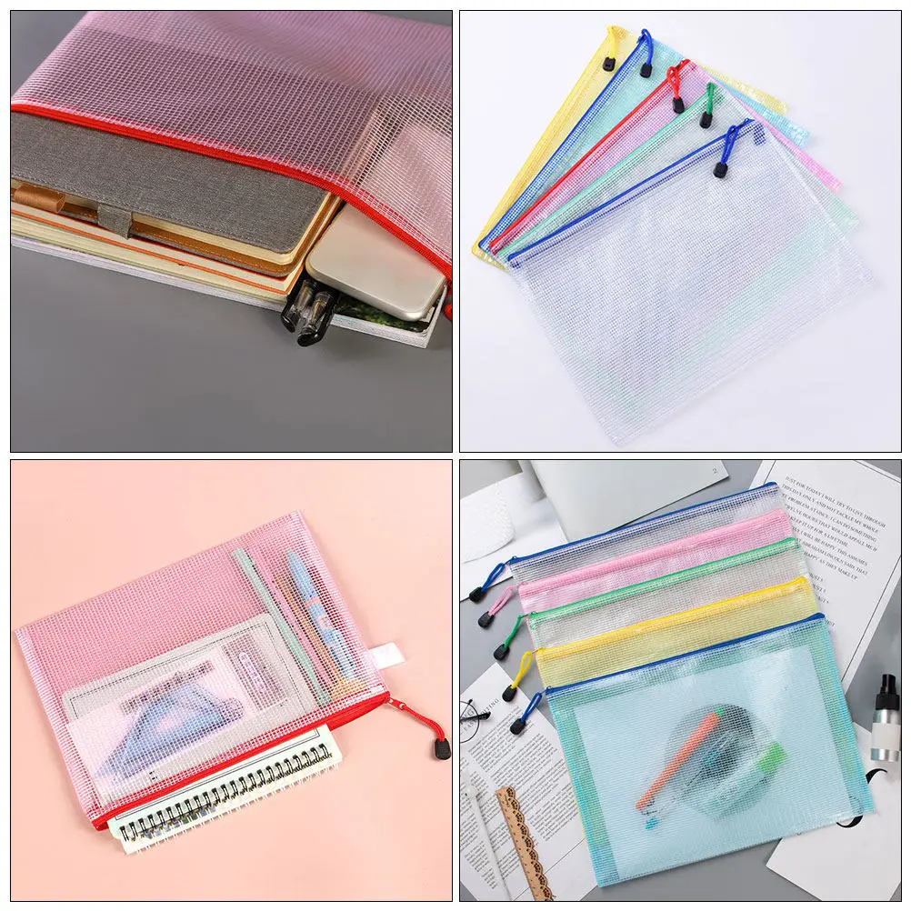 

10pcs Mesh Zipper Bags A4 Transparent Document Organizer Clear Plastic Envelope Pouch Zippered File Folder Binder Pouch School