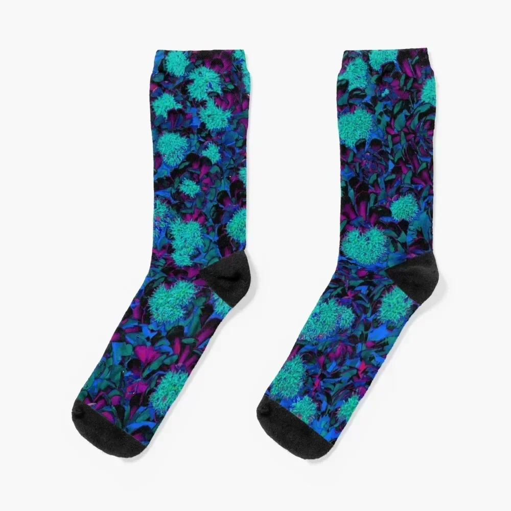 Futuristic Blue, Cyan and Purple Floral Abstract Motives Socks short gym man Socks For Girls Men's