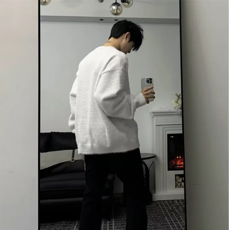 Japanese Sle Knitted Sweater for Men Snake Pattern Embroidery Large Size Autumn Winter Baseball Collar Long Sve Loose Fit