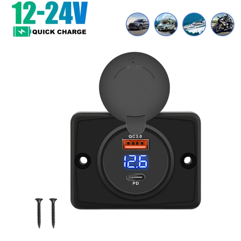 

Автомобильное зарядное устройство 12 В/24 В PD30W + QC3.0, адаптер питания для быстрой зарядки с вольтметром для автомобиля, мотоцикла, грузовика, квадроцикла, автофургона, лодки
