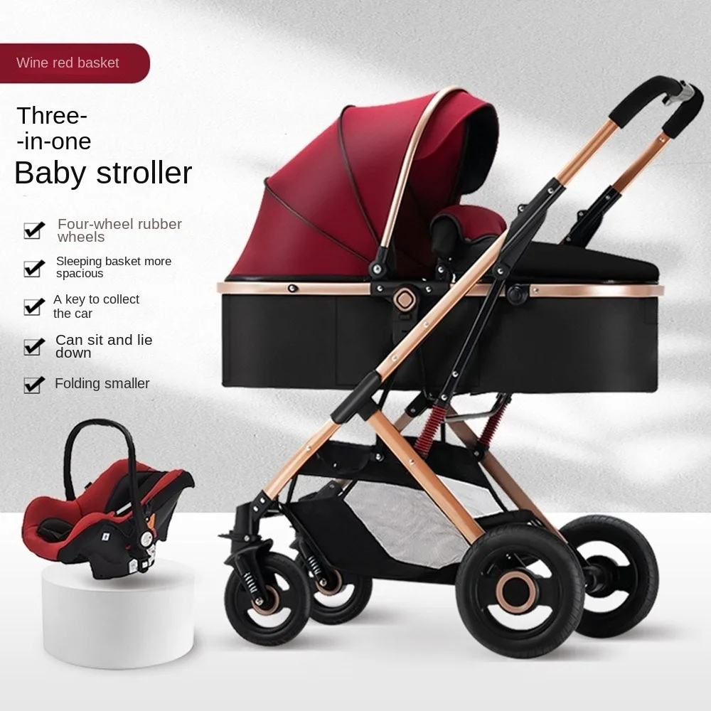 

3 in 1 Baby Stroller, Convertible Pram, Reversible Standard Baby Stroller, Car Seat Stroller Combo Foldable High Landscape