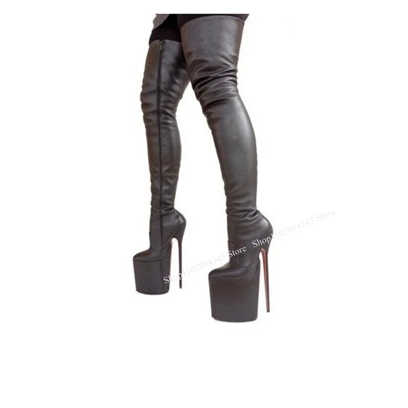 Black Platform Over Knee High Boots Thin High Heel Pointed Toe Fashion Sexy 2024 Winter Big Size Woman Shoes Zapatillas Mujer