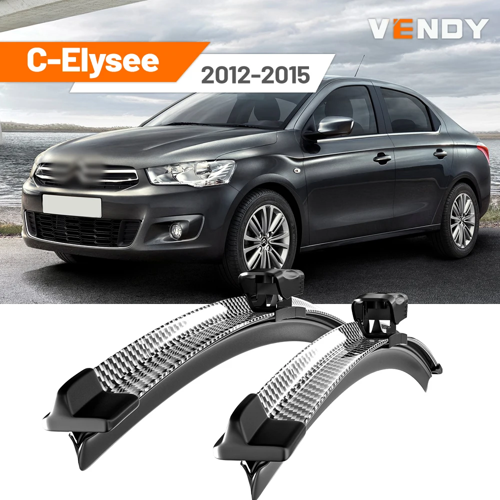 

For Citroen C-Elysee 2012-2015 2013 2014 2pcs Front Windshield Wiper Blades Windscreen Wipers Carbon Fibre & Black