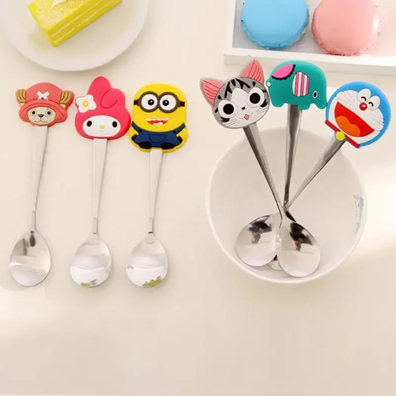 Cute Spoon Creative Cartoon Stainless Steel Tableware Small Spoon PVC Spoon Tea Coffee Stirring Spoon Tableware Kitchen Tool