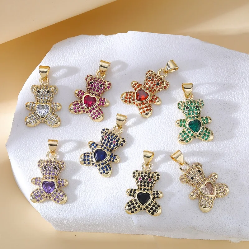 

JUYA 18K Gold Plated Diy Accessories Handmade Copper Inlay Zircon Bear Charms Bracelet Necklace Supplies For Jewelry