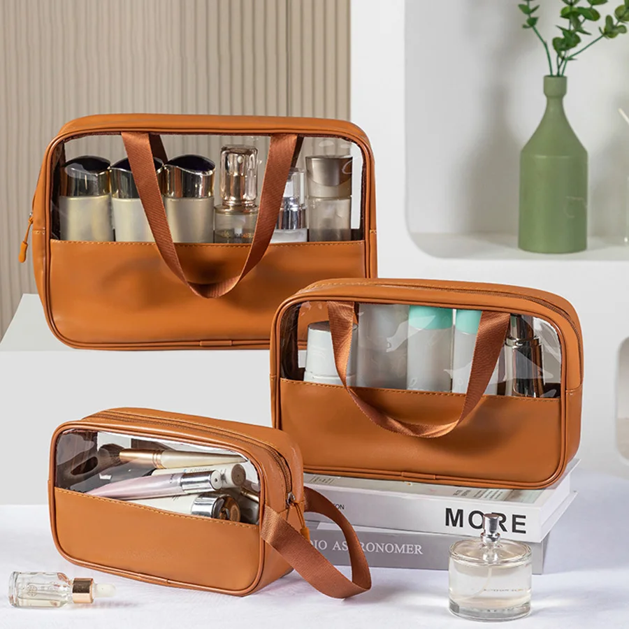 Borsa da toilette da viaggio per donna e uomo, borsa da toilette traslucida opaca con manico pratico, borsa Organizer per cosmetici per il trucco