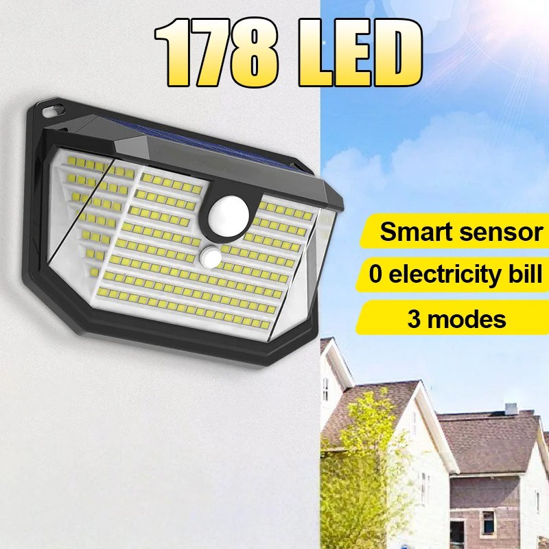 

PIR Motion Sensor 178 LED Sunlight Control 3 Sided Solar Energy Street Light Yard Path Home Garden Soalr Power Lamp Wall Light