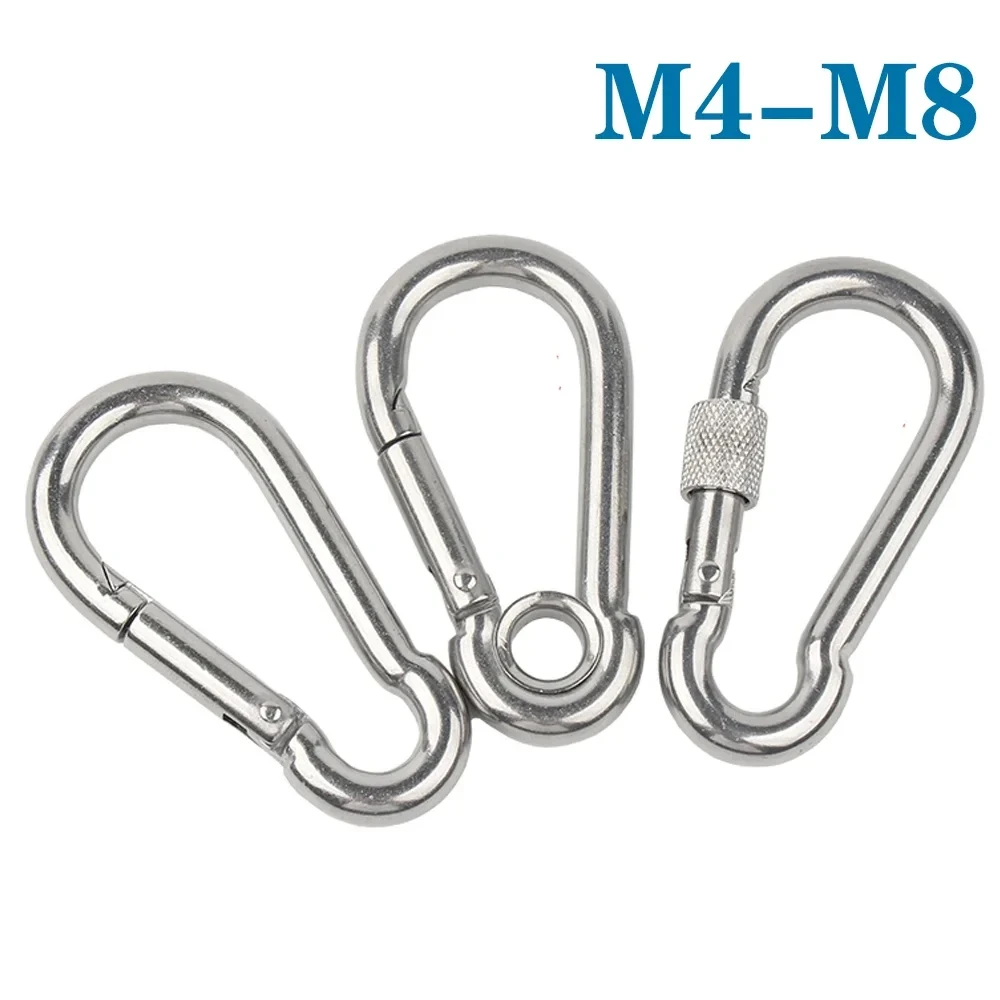 1-5Pcs M4 M5 M6 M7 M8 304 Stainless Steel Spring Snap Carabiner Quick Link Lock Ring Hook snap shackle Chain Fastener Hook