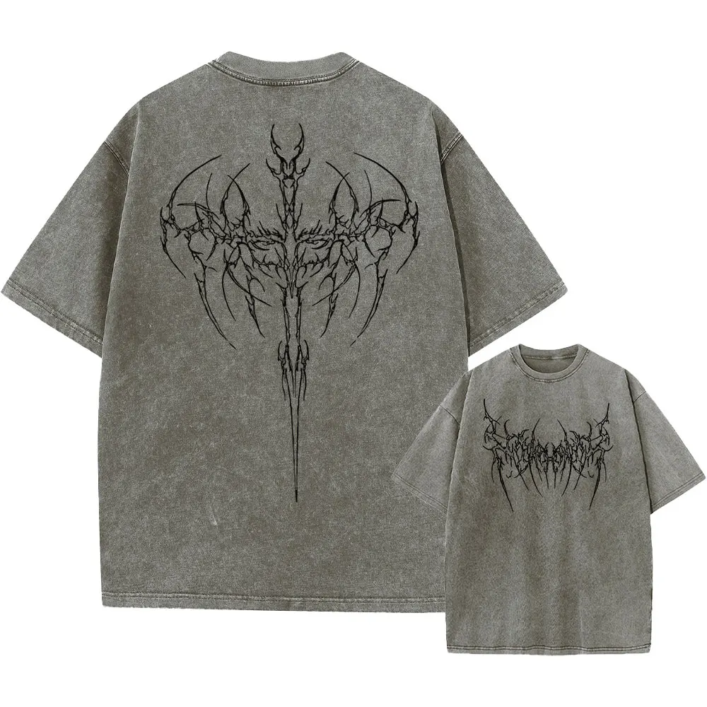 Herren Vintage Baumwoll-T-Shirts Harajuku Gothic Streetwear Weiche Y2k Acid Washed T-Shirts Mädchen Lose Mode Bedruckte Oberteile Unisex – Detail 6