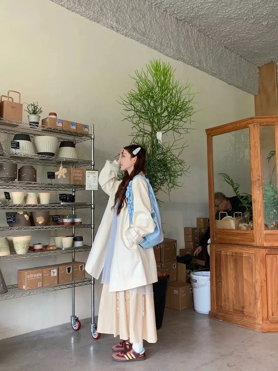 Trench da donna da donna allacciato all'aperto doppiopetto primavera estate strato di alta moda pezzo palangaro estetico Academia scuro