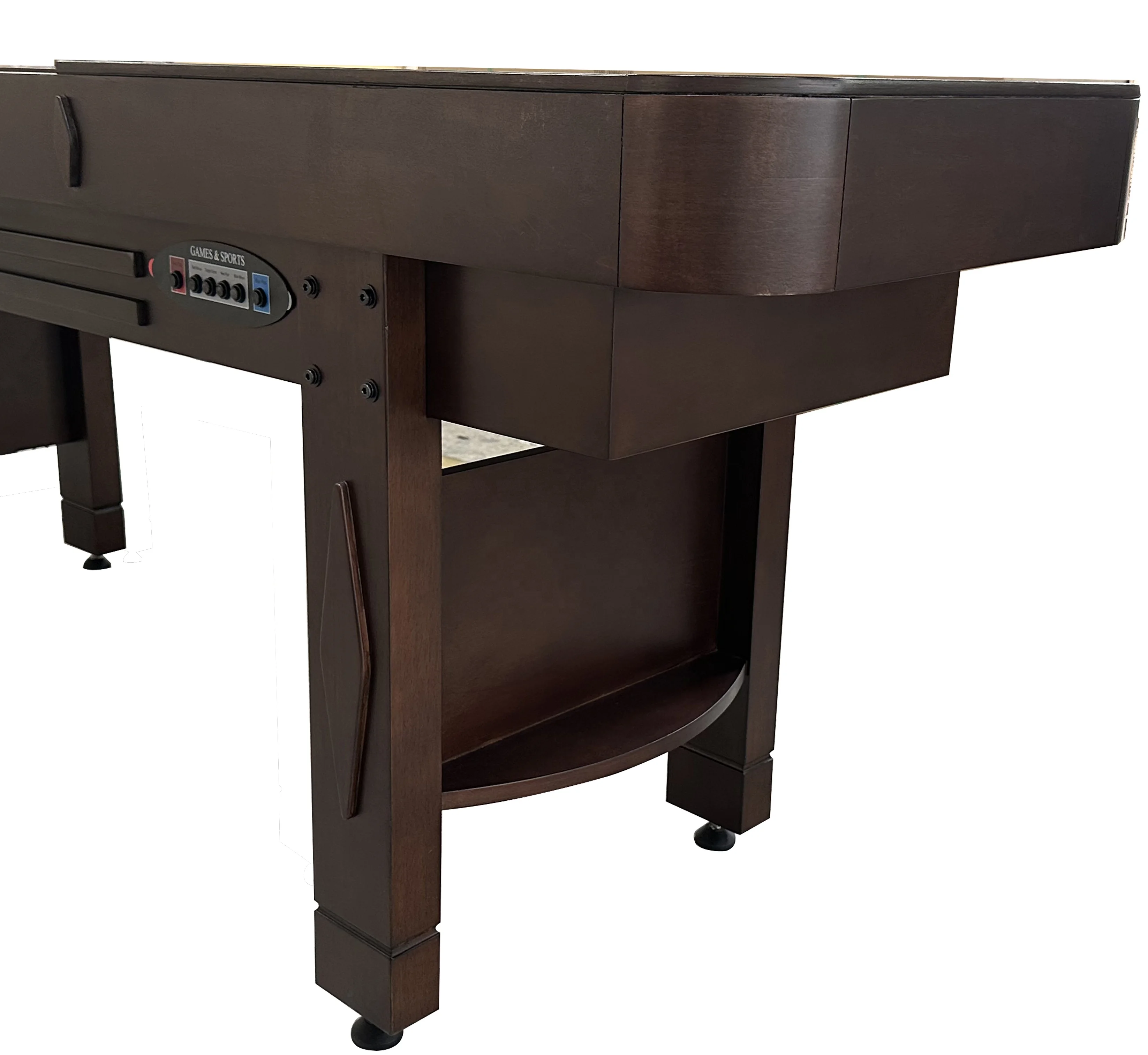 12 ft solid wood shuffleboard table with round electronic scorer board