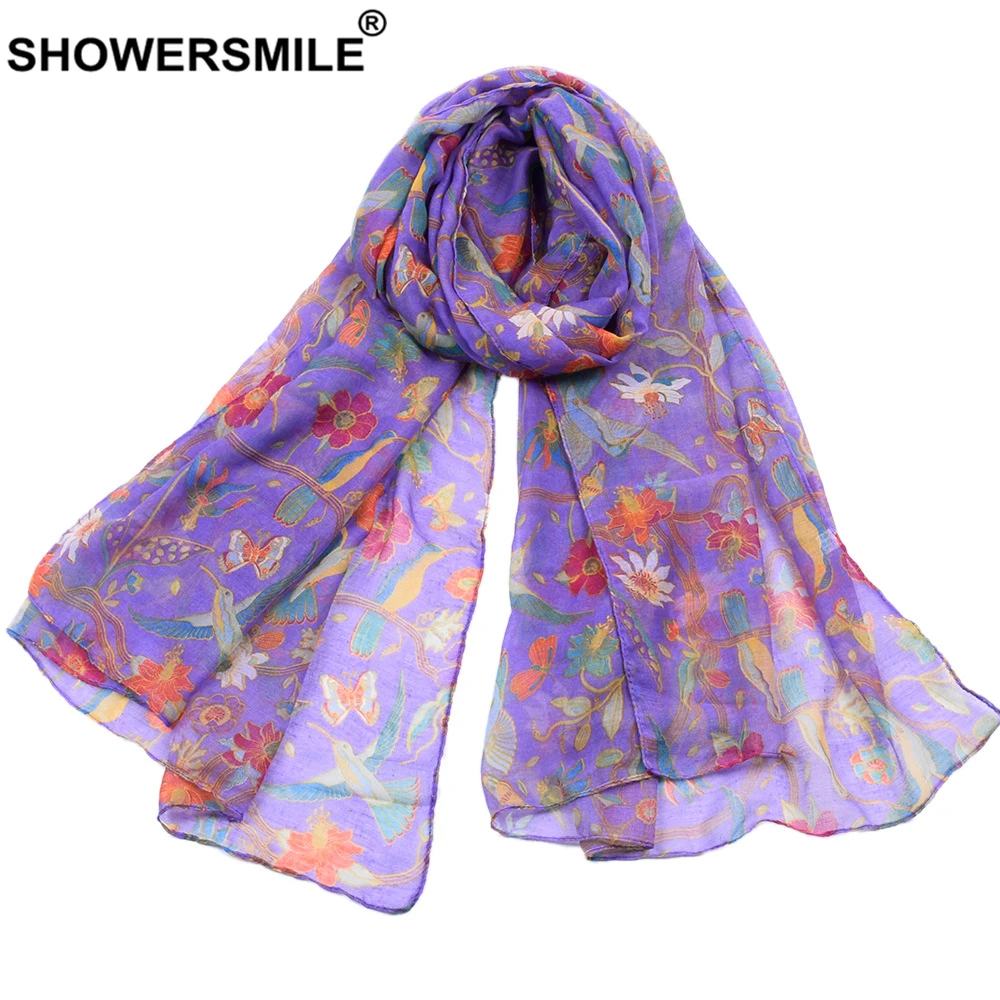 SHOWERSMILE-bufanda con estampado de flores para mujer, bufandas coloridas de gasa para primavera y otoño, Echarpe