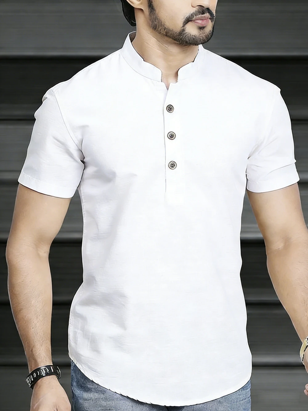 

2026 Men's Simple Fashion Short-Sleeve Shirt Solid Half-Placket Big Size Shirt Hawaiian Vacation Outdoor Social Men's Clothing