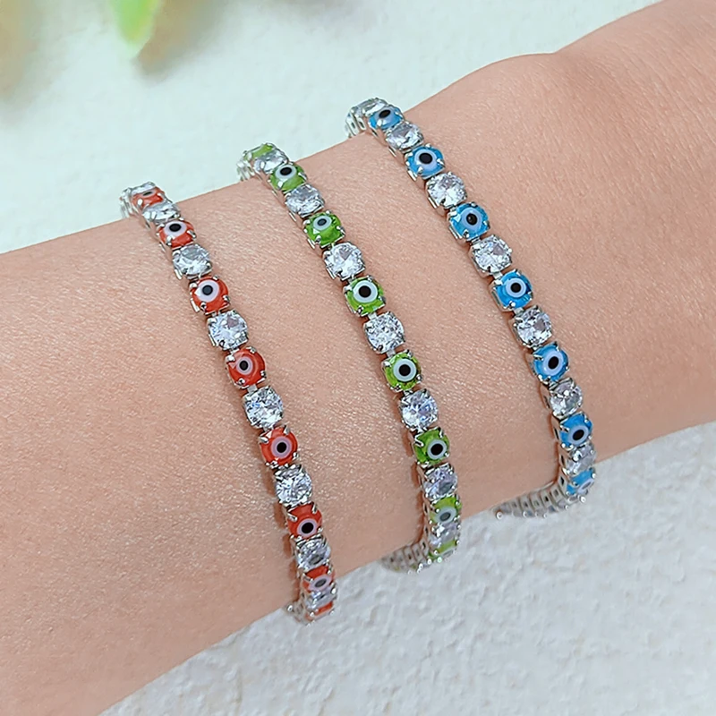 Lucky Turkey Evil Eye Adjustable Bracelet For Women Zircon Red Blue Eye Tennis Chain Bangles Good Luck Wealth Jewelry Gifts H162 view 4