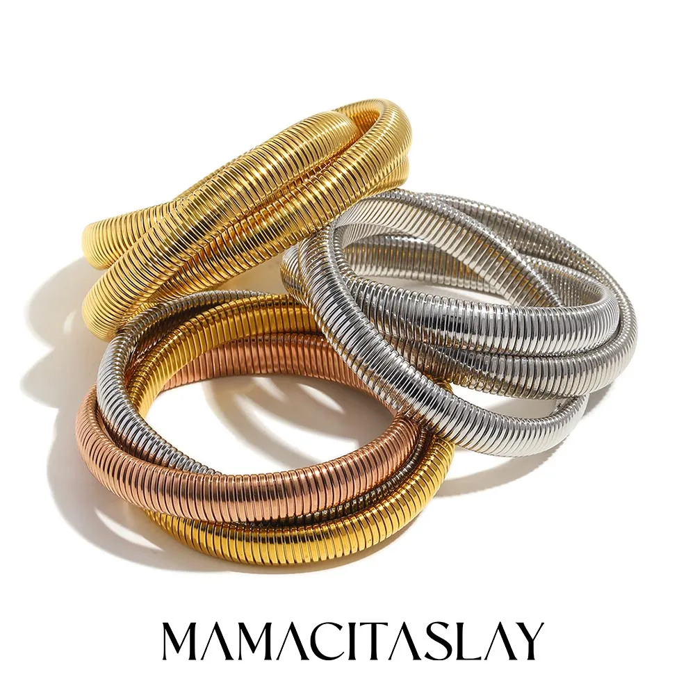 

MamacitaSlay 316L Stainless Steel Three Layer Winding Snake Chain Bracelet Waterproof Jewelry Exaggerated Hip Hop Party Bracelet