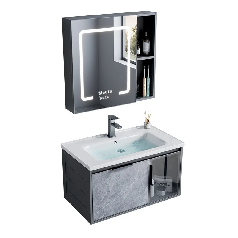 

Modern Thickened Space Bathroom Cabinet MDF Integrated Ceramic Basin Rock Board Wash Basin Combination for Hotels Customizable