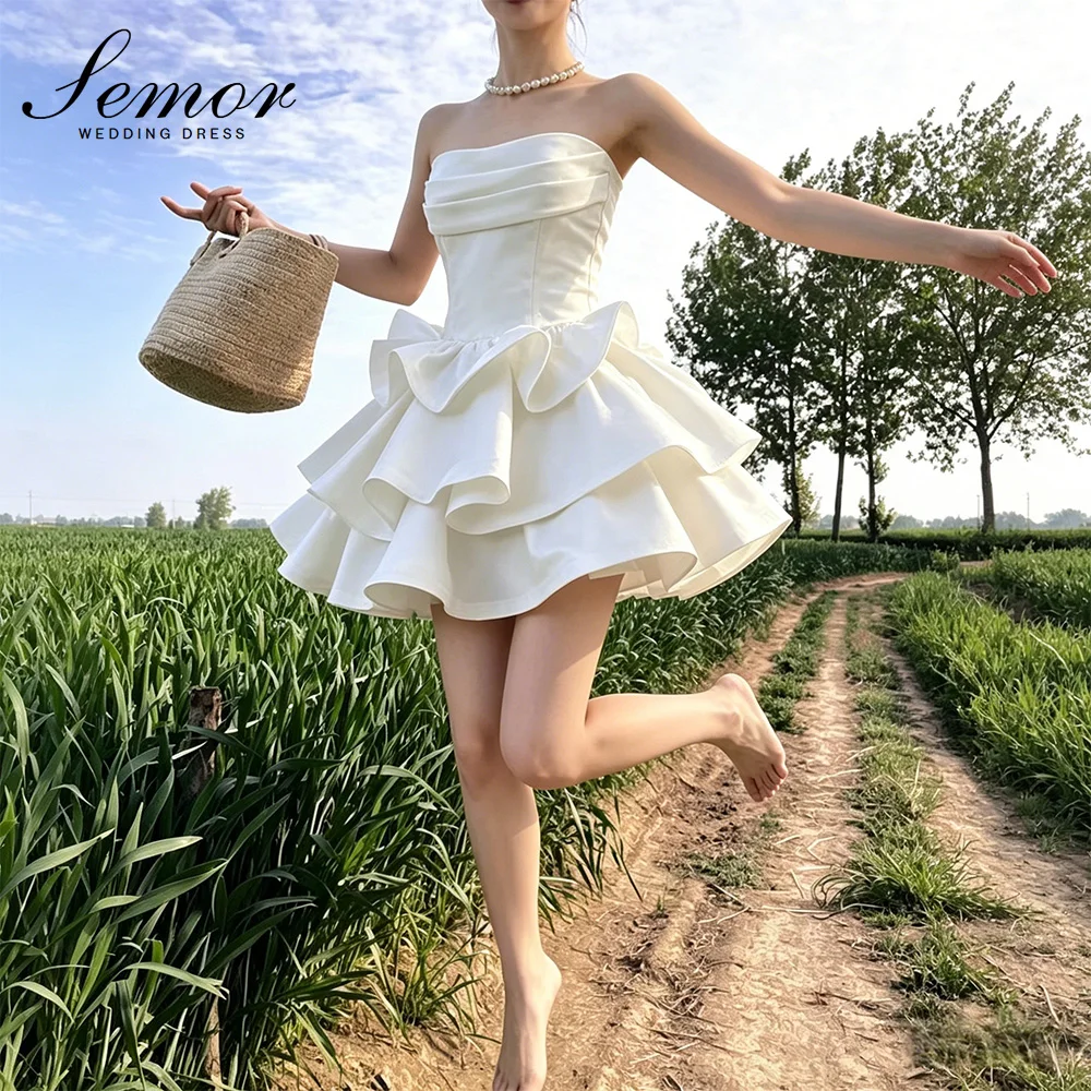 Semor Charming Tiered Wedding Dresses for Women Strapless Sleeveless Pleat Lace Up 2026 Vestidos de Graduacion Party Customized