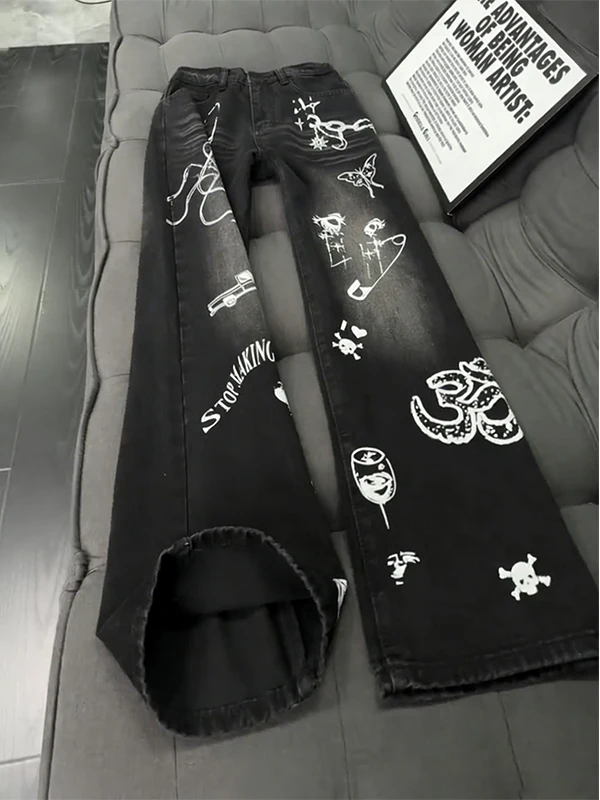 

Мужские винтажные джинсы из денима с эффектом потертости, прямые, зауженные, в стиле High Street, для подростков, весна