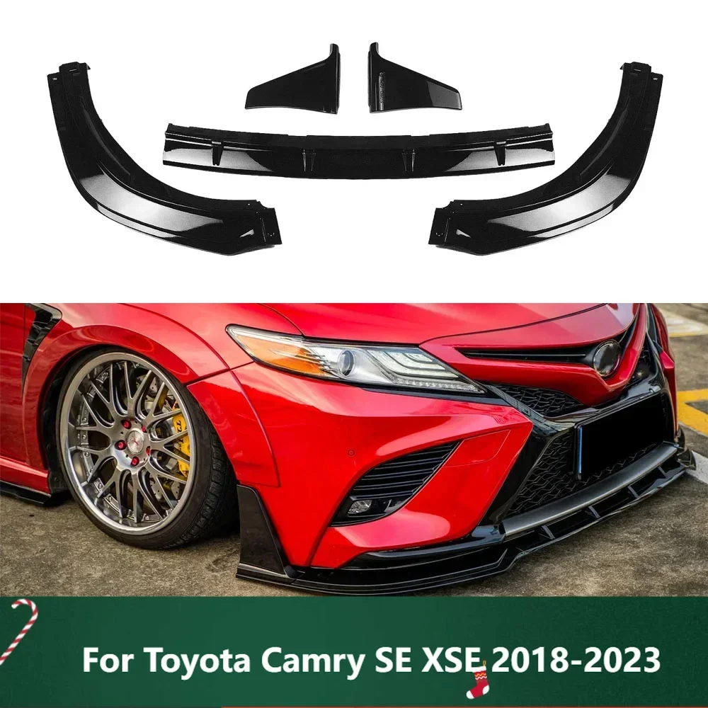 

New！Car Front Bumper Lip Splitter Spoiler Diffuser Winglet Carbon Fiber Style Glossy Black 5PCS For Toyota Camry SE XSE 2018-202