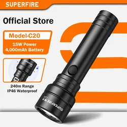 SUPERFIRE C20 15W LED Flashlight Rechargeable Type-C Torch Portable Powerful Bright Flashlights Camping Lamp for outdoor light