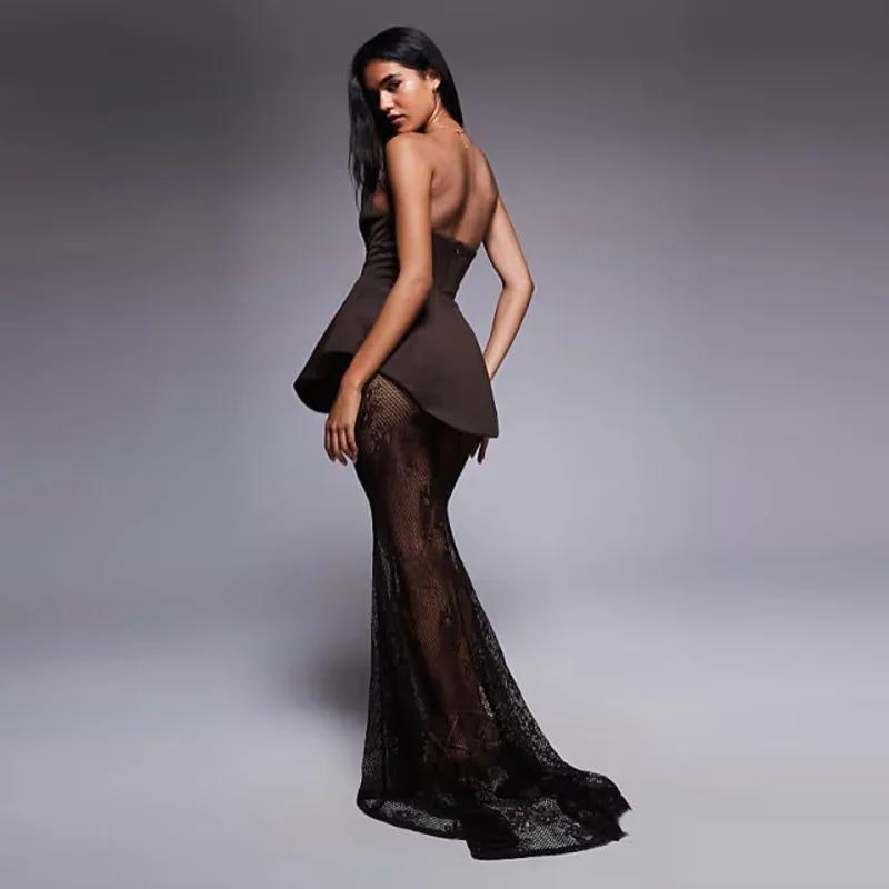 تخصيص جديد وصول مثير أسود فساتين لحضور الحفلات الموسيقية حمالة انظر من خلال الوهم مساء رداء حفلات النادي الليلي رداء دي سوري