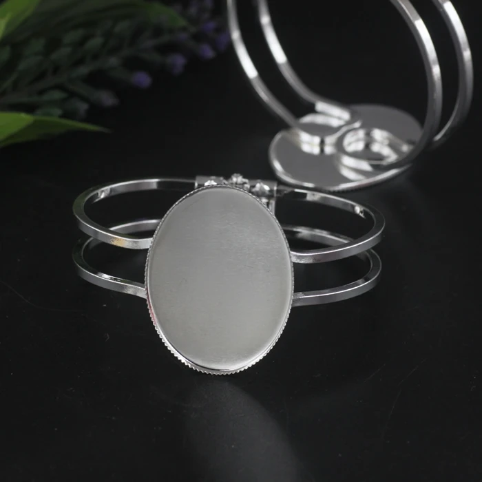 REGELIN Silver Plated 30x40mm Cuff Bracelet Settings Oval Blank Base Trays Bezel Cabochon Cameo DIY Fashion Bracelet Handmade