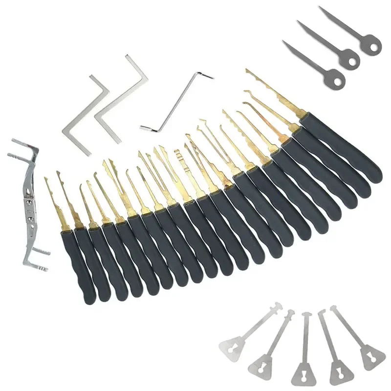 

32 Pcs Door Locksmith Picking Set Auto Tension Wrenches Double Sided Wafers Tools Rakes and Hooks for Car Adjustable Rekey Tool