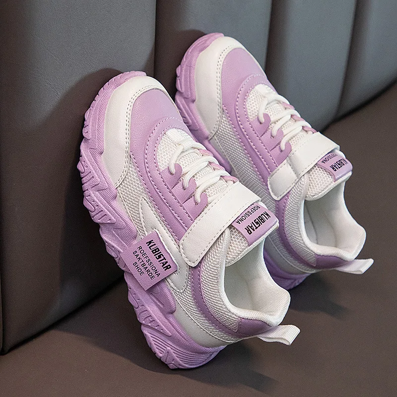 2022 PU Girls Casual Mesh Solid Pink Light Boys White Hook & Loop Children Non-slip Sports Shoe Fashion Spring New Kids Sneakers