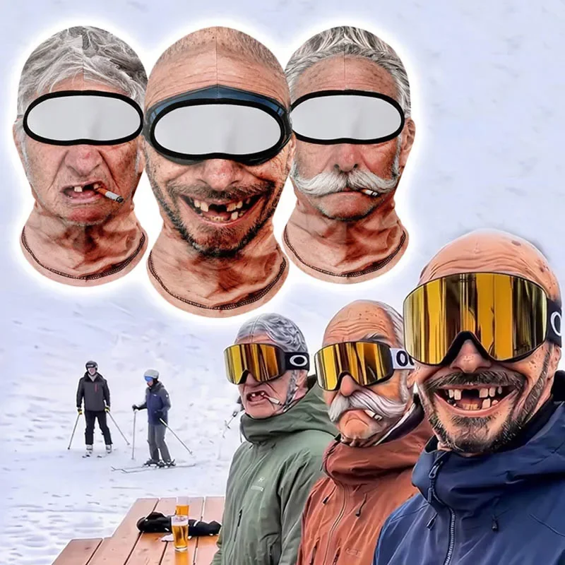 Old Man Ski Mask Funny Realistic Face for Men Women 3D Printed Full Face Winter Thermal Outdoor Ski Mask Party Prank Gift