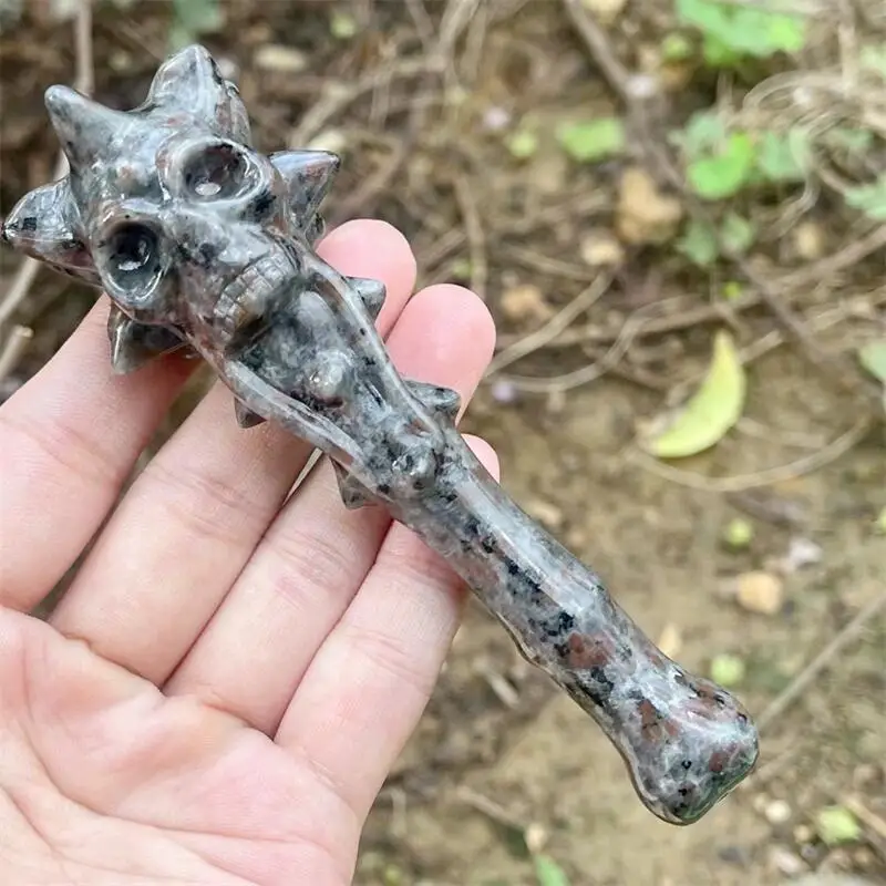 

Natural Yooperlite Mace Skull Wand Carving Reiki Sceptre Magician Wand For Home Decoration Holiday 1pcs