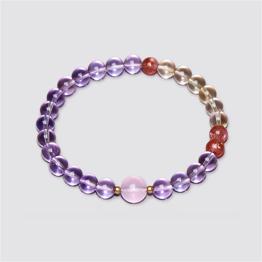 

Natural Citrine Amethyst Rose Quartz Goldstone Stretch Bracelet Four Element Crystal Beads for Wealth Love Energy Jewelry Gift