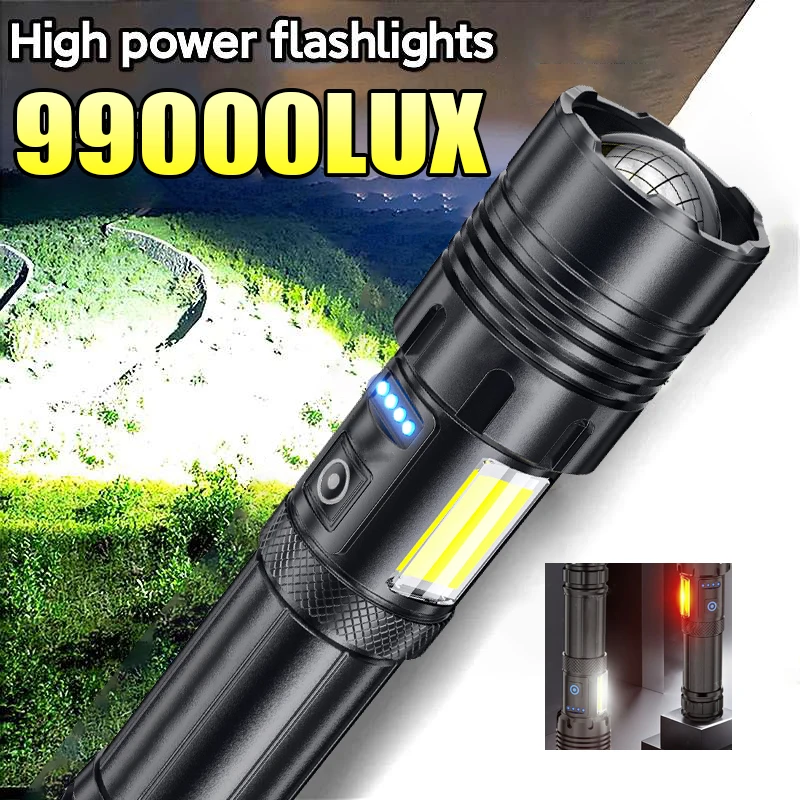 

High Power Led Flashlights Rechargeable Flashlight 7 Modes with COB Lights Ultra Powerful Tactical Torch Outdoor Fishing Camping