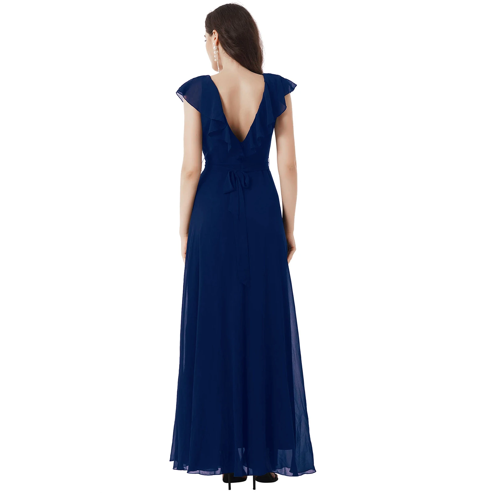 Vestidos de dama de honra feminino com decote em v elegante vestido formal vestidos de festa de casamento traje mulher babados chiffon longo vestido