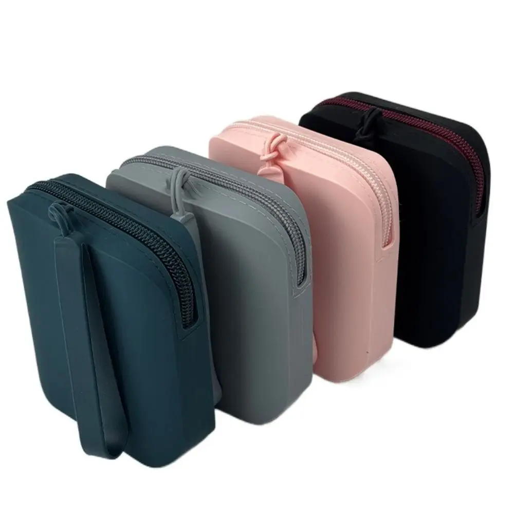 Bolsa de cosméticos de silicona de color sólido, monedero rectangular, bolsa de almacenamiento multifunción, bolsa de gran capacidad para artículos pequeños de color contrastante