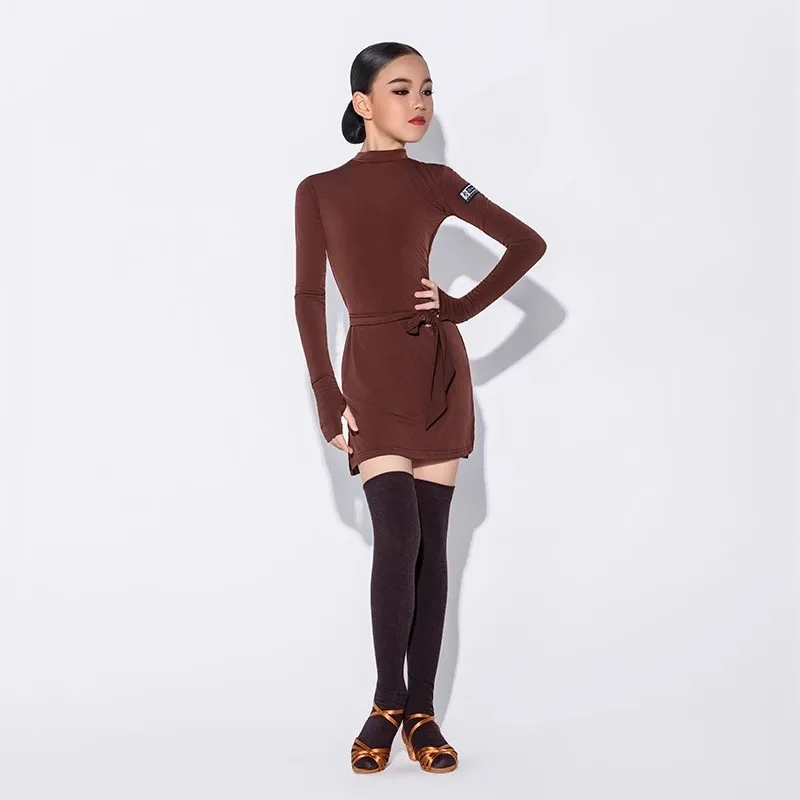 2025 nuevos trajes de actuación para niñas vestido de baile latino vestido adelgazante de manga larga Chacha Rumba Tango ropa de práctica de baile DN22181