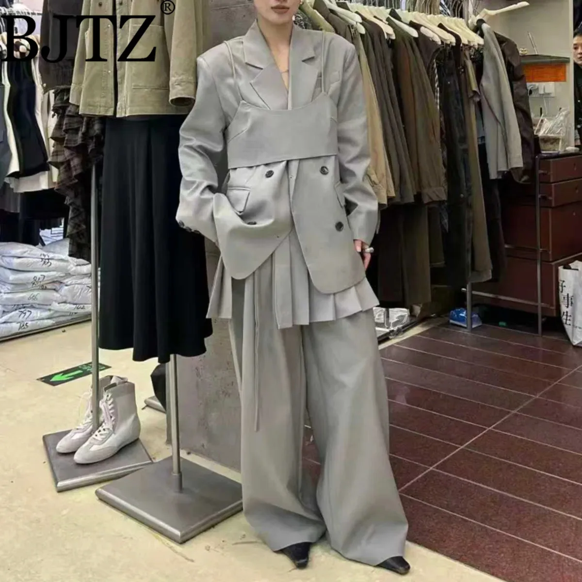 

BJTZ Fashion Designer Vest Decoration Blazer Jacket For Woman 2025 Spring Autumn New Blazers&high Waist Trousers Set Clothes