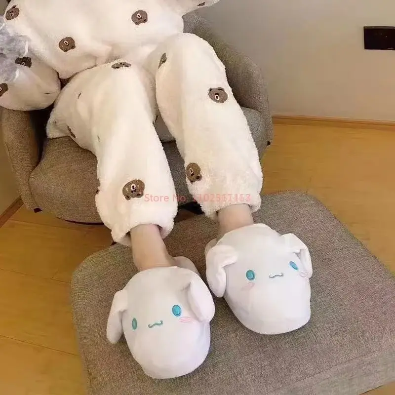 Sanrio Cinnamoroll Anime Figure Peripheral Slippers Ears Will Move Fall Winter Home Cute Thicken Keep Warm Cotton Slipper Gifts