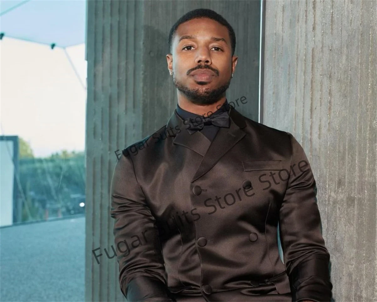 Luxuly Black Wedding Men Suits Slim Fit Double Breasted Groom Tuxedos 2 Pieces Sets Business Office Male Blazer Costume Homme