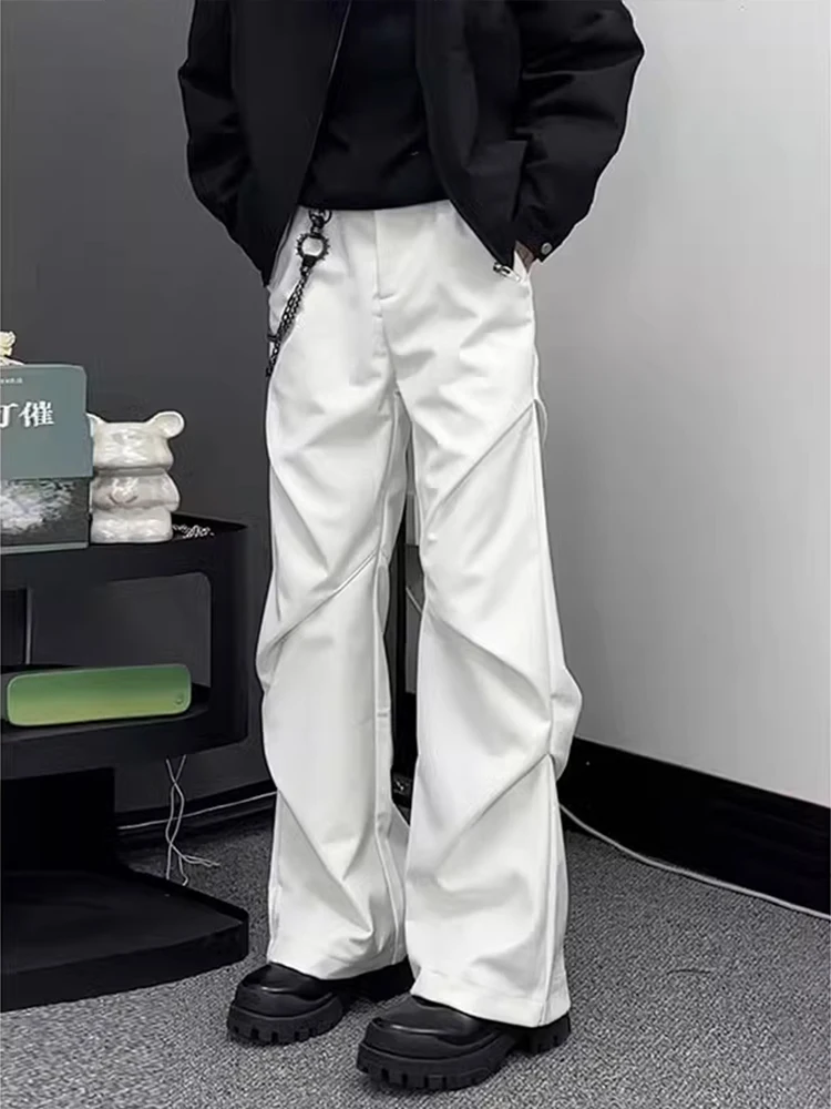 

White Pleated Straight Leg Men's Summer Thin American Soldier Work Pants Cleanfit Wide Leg Casual Trousers for Men
