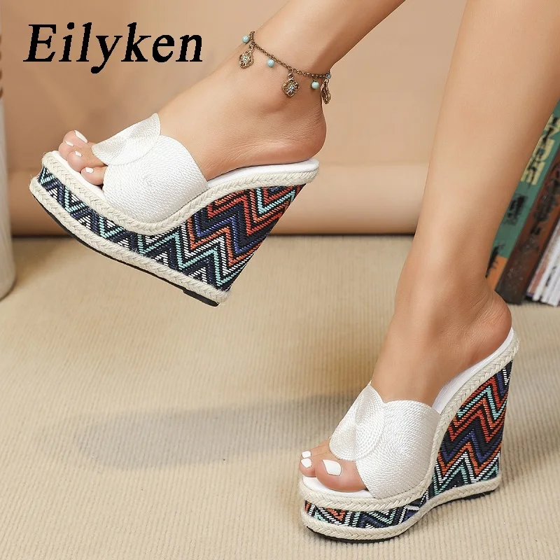 

Eilyken 2025 New Open Toe Weave Solid Platform Wedges Women Slippers Fashion High Heel Summer Sandal Shoes Zapatillas De Mujer