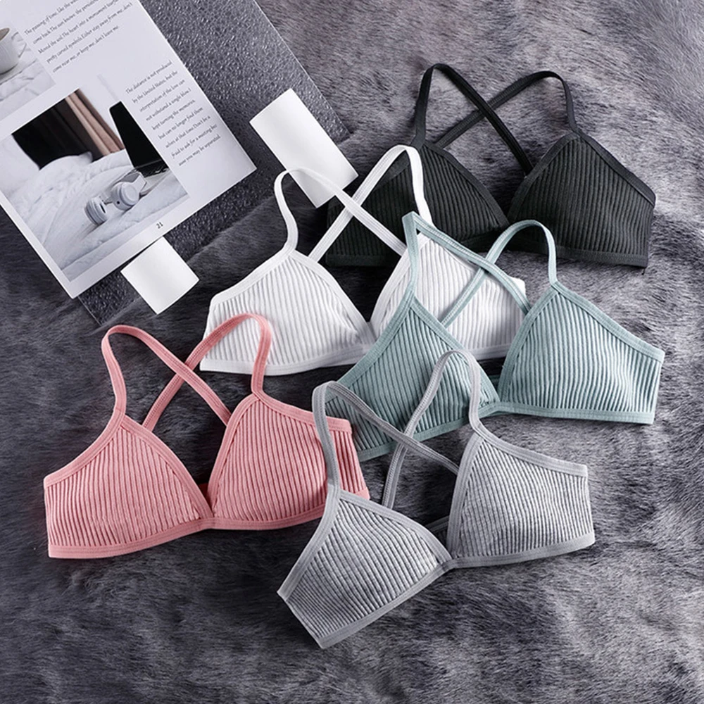 6pcs/pack Women Cotton Sports Bra Comfort Beauty Back Bras Women Thin French Style Bralette Sexy Triangle Cup Cross Tank Top Bra