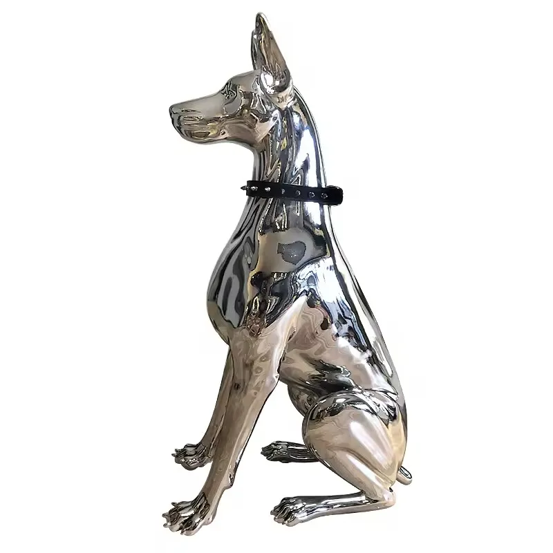 Light Luxury Electroplated Doberman Pinscher Living Room Door Beckon Animal Large Floor Ornament Dog Sculpture